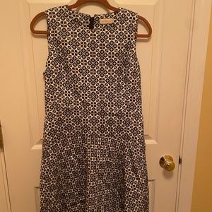 Tory Burch | Navy & Ivory Textured Burlap Drop Waist Dress Size 8